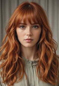 Red Hair Round Face, Clothes For Redheads, Red Hair With Bangs, Bangs Haircut, Red Hair Inspo, Haircut Types, Beautiful Red Hair, Hair Magazine, Long Red Hair