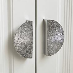 a close up of a door handle with a circular design on the front and side