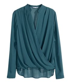 H&M Chiffon Blouses, Draped Blouse, Sleeves Designs For Dresses, Top Shirt Women, Stylish Dress Designs, Wrap Blouse, Professional Outfits, Chiffon Blouse