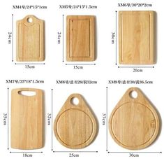 four cutting boards with different sizes and shapes