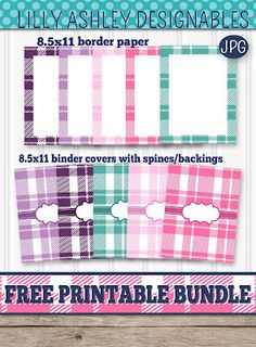 printable pink and green plaid pattern paper with bubble bubbles on the side, set of 3