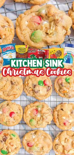 cookies on a cooling rack with the words kitchen sink christmas cookies