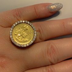 Gorgeous Coin And Cubic Zircon 21 K Solid Gold Size 9 Weight 8.59 Grams Gold Coin Ring, Dainty Wedding Ring, Classic Wedding Rings, Coin Ring, Citrine Ring, Gold Coin, Labradorite Ring, Zircon Ring, Stone Gold