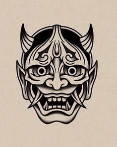 Japanese Face Mask Tattoo, Demon American Traditional Tattoo, American Traditional Hannya Mask, Omni Mask Tattoo Design, Traditional Tattoo Art Japanese, Old School Tattoo Men Ideas Traditional Styles, Japanese Traditional Tattoo Design, Old School Japanese Tattoo, Japanese Oni Tattoo