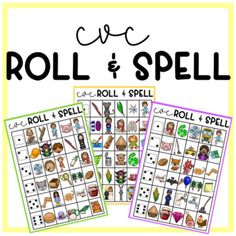 the roll and spell game is shown with pictures of people in different outfits on it