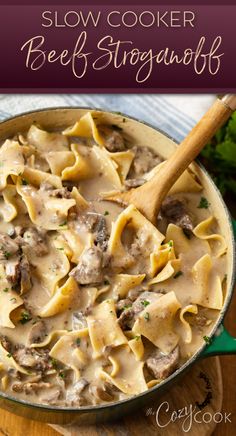 slow cooker Beef Stroganoff in a pot Crock Pot Stew Meat Recipes, Crockpot Recipes Beef Stew, Crockpot Stew, Slow Cooker Beef Stroganoff, Stew Meat Recipes, Taco Dip, Beef Casserole Recipes, Crockpot Recipes Beef, Stew Meat