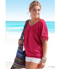 This Casual T-Shirt O-Neck Beach Top Tee is the perfect addition to any summer wardrobe. Crafted from lightweight and breathable polyester fabric with a classic O-Neck collar, this stylish staple is designed for a regular fit and features a solid pattern for a timeless look. Perfect for work or leisure, layer it with shorts or skirts for a full casual look. Beachy V-neck Top For Day Out, V-neck T-shirt For Summer Vacation, Relaxed V-neck Beach Top, Casual Beach T-shirt For Warm Weather, Casual V-neck Top For Vacation, Summer V-neck T-shirt For Vacation, Relaxed Fit V-neck T-shirt For Vacation, Summer Vacation V-neck T-shirt, Vacation V-neck Relaxed Fit T-shirt