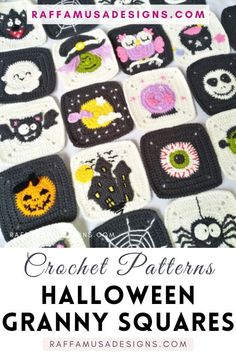 crochet patterns for halloween granny granny squares with text overlay that reads, crochet patterns halloween granny squares