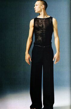 Black Menswear, Summer Vampire Outfit Men, Mugler Men 90s, Mens Sheer Top, Sheer Black Shirt Men, Sheer Top Menswear, Hedi Slimane, Minimal Look, Fashion Fits