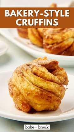 a plate with some food on it and the words bakery - style crufffins