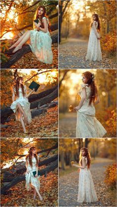 a woman in white dress sitting on a tree branch