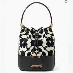 Kate Spade Flower Monogram Gramercy Cenille Medium Bucket Bag In Excellent Condition Just Used One Time Luxury Kate Spade Bucket Shoulder Bag, Kate Spade Laptop Bag, Flower Monogram, Black Bucket Bag, Medium Sized Bags, Black Leather Tote Bag, Bucket Bags, Small Crossbody Bag, Leather Hobo