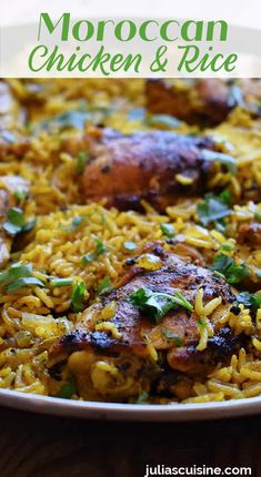 Moroccan Chicken & Rice North African Chicken And Rice, Chicken Moroccan Recipes, Tagine Chicken Recipes, Something Different For Dinner Ideas Chicken, Moracan Chicken Recipes, Moroccan Crockpot Recipes, Creative Chicken Dinners, Healthy Moroccan Recipes