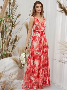 Red V-neck Chiffon Dress, Fitted Red Chiffon Dress, Red Chiffon Evening Dress For Spring, Elegant Printed Georgette Dresses, Red Chiffon Gala Dress, Printed Georgette Summer Dress, Printed Georgette Maxi Dress, Red Chiffon Floor-length Dress, Floor-length Silk Chiffon Summer Dress