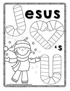 a coloring page with the words jesus and candy canes