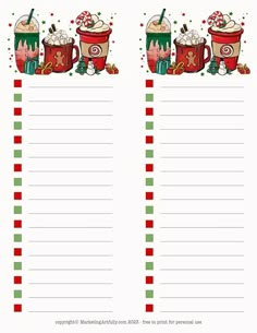 two christmas themed printables with coffee cups and candy