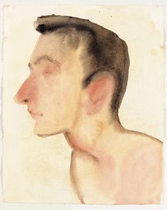 a watercolor painting of a man's profile