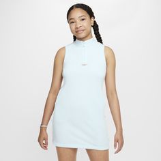 Serve up court-ready style any day of the week. A 1/4-zip design and side stripes give this mock-neck dress a sporty look while its midweight knit fabric provides a structured feel. We added pockets so you're never without a place to stash essentials—or your hands. Spring Moisture-wicking Tennis Dress, Sporty Moisture-wicking Dresses For Spring, Sporty Spring Tennis Dress, Casual Moisture-wicking Tennis Dress For Spring, Spring Casual Moisture-wicking Tennis Dress, Casual Spring Tennis Dress With Moisture-wicking, Blue Sleeveless Sporty Tennis Dress, Casual Moisture-wicking Tennis Dress, Sporty Blue Tennis Dress For Sports