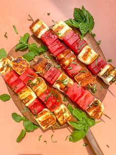 grilled watermelon and halloumi on a cutting board