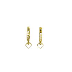 These gold CZ huggie earrings are made with 14k gold vermeil and great for everyday wear. They feature dainty red or white heart enamel charms . They are so cute and sparkly, you will adore wearing them! You may mix and match with other earrings to create your unique ear stack. 14K gold vermeil hoop earring 14K gold-plated heart enamel charms CZ Hoop (size): 12mm Hypoallergenic Sold as a pair Earrings are non returnable due to hygiene reasons. Dainty Huggie Earrings With Heart Charm, Dainty Heart-shaped Earrings With Charms, Charm Huggie Earrings For Anniversary, Dainty Heart Charm Dangle Huggie Earrings, Huggie Charm Earrings For Anniversary, Everyday Heart Charm Huggie Earrings, Huggie Earrings With Charms For Anniversary, Dainty Heart-shaped Tarnish-resistant Huggie Earrings, Dainty Heart Charm Huggie Earrings For Anniversary