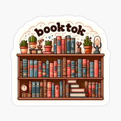 a bookshelf filled with lots of books sticker