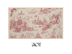 a red and white toiler print on fabric