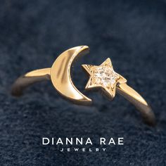 The night sky is forever balanced by the ever changing moon and the always shining stars up above. The Moon and Star Ring shows this delicate balance between two of the most beautiful cosmic wonders that every human gets to experience. A crescent moon hugs a beautiful sparkling lab grown diamond as if they were dancing through the sky. AVAILABLE DIAMONDS: 0.10 carat Lab-Grown Diamond of SI2 clarity and G-H color or better Choose from 14k yellow, white, or rose gold. Moon Star Ring, Gemstone List, Space Jewelry, Moon And Star Ring, Jewelry Education, Natural Diamond Ring, International Space Station, Gold Moon, Moon And Star