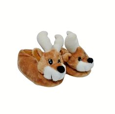 a pair of slippers with white antlers on them