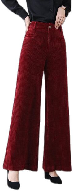 Casual Wide Leg Velvet Pants, Casual Winter Velvet Bottoms, Casual Velvet Winter Bottoms, Casual Velvet Bottoms For Winter, High-waist Velvet Bottoms For Fall, High Waist Velvet Bottoms For Fall, High Waist Red Corduroy Pants, Casual Velvet Straight Leg Pants, Casual Straight Leg Velvet Pants