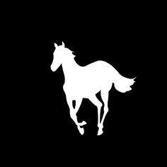 the silhouette of a horse is shown against a black background with white text on it