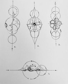 four different shapes and lines are shown in this drawing, with one line drawn to the left