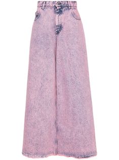 pink cotton denim marble-effect wash garment dyed wide leg belt loops classic five pockets logo patch to the rear frayed hem front button and zip fastening Palazzo Jeans, Leg Belt, Yoko London, Pink Cotton, Italian Fashion, Wide Leg Jeans, Denim Dress, Clothes For Sale, Jacket Dress