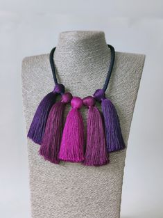 Tassel necklace, 2023 color trend necklace, personalized long purple fringe necklace, contemporary jewelry, fiber art jewelry by AudraZili My love for tassels has given me a new tassel necklace and a unique design begins its journey. At the same time, a simple and extravagant piece of jewelry will not leave anyone indifferent and will draw attention to the woman wearing it.  ➽Color Red, pink, purple or gray shades If you prefer a similar design, but different colors, please let me know and I wil Necklace 2023, Trend Necklace, Purple Fringe, Fiber Art Jewelry, 2023 Color, Fiber Jewelry, Purple Necklace, Fringe Necklace, Textile Jewelry