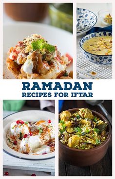 the cover of raman recipes for iftar, with pictures of different dishes in bowls