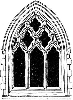 an old church window with ornate glass and woodwork, vintage line drawing or engraving illustration