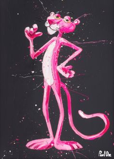 a painting of a pink cat on a black background