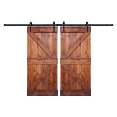 two wooden sliding doors with black metal bars