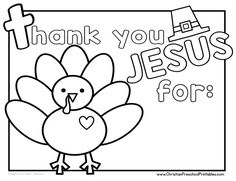 a coloring page with a turkey and the words thank you jesus for us on it