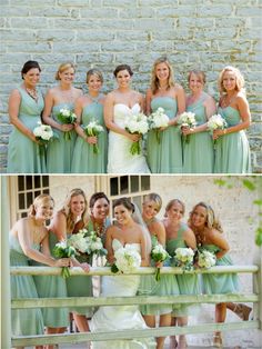 the bridesmaids are posing for pictures together