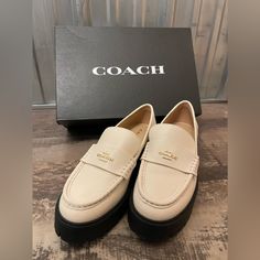 Worn Once For An Indoor Event And Were Extremely Comfortable. No Imperfections, They Are Like Brand New. Comes With Box. Both Shoes Have “Coach” Across The Back Of The Heel, Which Is A Super Cute Accent. Elegant Coach Loafers For Work, Coach Classic Slip-on Loafers, Classic Coach Slip-on Loafers, Chic Platform Loafers With Branded Insole, Elegant Coach Loafers For Office, Chic Formal Coach Loafers, Classic Coach Loafers With Flat Heel, Coach Loafers For Spring Workwear, Classic Coach Loafers For Work