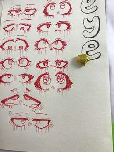 a piece of paper that has been drawn with red ink on it and some type of eye