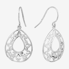 Add these Silver Reflections pure silver over brass filigree teardrop earrings to your jewelry collection today! Earrings are crafted in pure silver over brass, feature a beautIful filigree design, 31.7mm in length and have a French wire backing. With the sleek design, these drop earrings can be worn with any wardrobe choice. Wipe earrings clean with a soft cloth.Included: 1 Pair of EarringsFeatures: Nickel FreeEarring Back: French WireShape: TeardropMetal Color: Silver ToneEarring Length: 31.7m Sterling Silver Teardrop Earrings With Intricate Design, Sterling Silver Intricate Teardrop Earrings, Silver Filigree Teardrop Earrings For Gift, Sterling Silver Filigree Teardrop Earrings, Ornate Sterling Silver Teardrop Filigree Earrings, Silver Teardrop Earrings With Intricate Design, Ornate Sterling Silver Teardrop Earrings, Brass Filigree, Filigree Design