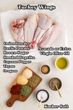 the ingredients to make turkey wings are shown