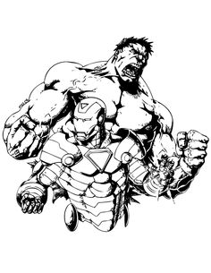 an ink drawing of the hulk in action with his arms out and hands on his hips