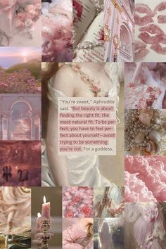 a collage of pink and white images