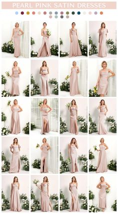 a collage of photos showing the different styles of bridesmaid gowns and dresses