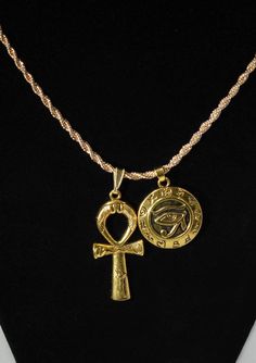 Ankh And Eye Of Horus, Elegant Ankh-shaped Gold Jewelry, Luxury Symbolic Ankh Necklaces, Luxury Symbolic Ankh Necklace, Eye Of Horus Jewelry, Gold Ankh Amulet Necklace, Duo Necklace, Cheap Ankh-shaped Spiritual Necklaces, Eye Of Horus Necklace