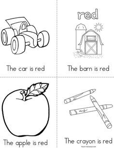 an apple is red, the car is red and the barn is red printable worksheet