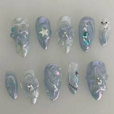 Farrah Goodfairy, Star Aesthetic, Aesthetic Baby, Baby Blue Nails, Summery Nails, Vibrant Nails, Pretty Gel Nails, Really Cute Nails, Nail Ring