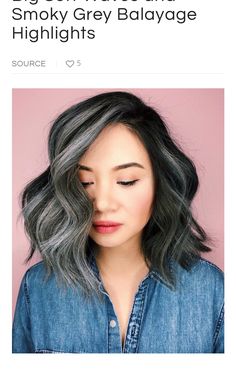 Asian Salt And Pepper Hair, Blending Gray Hair With Black, Black Lob With Highlights, Grey Blending Asian Hair, Dark Hair Gray Highlights, Gray Blending Black Hair, Grey Money Piece On Dark Hair, Hair Highlights Dark Hair, Asian Gray Hair